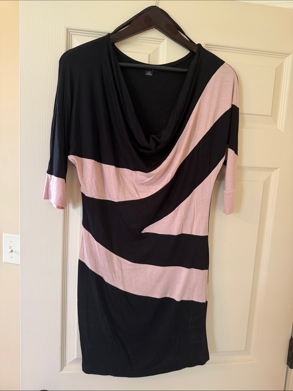 Rhapsody Black and Light Pink Diagonal Colorblock Cowl Neck Mini